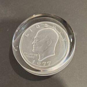 Vtg 1977 Eisenhower Liberty Dollar Glass Paperweight